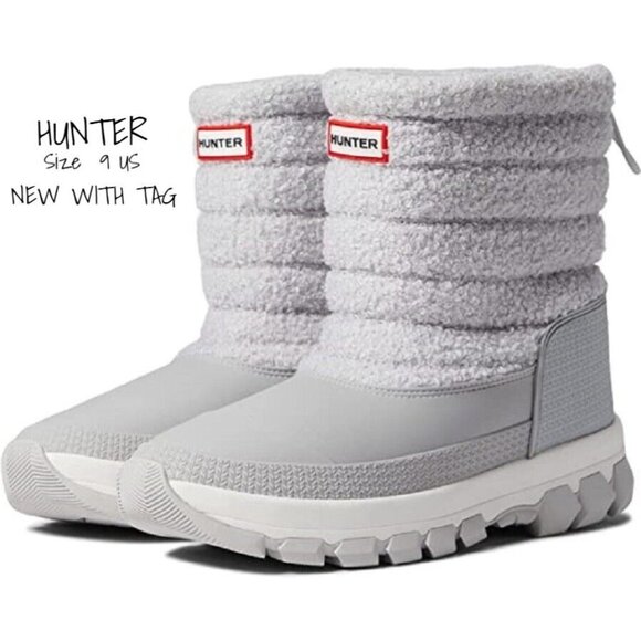Hunter Women's Insulated Sherpa Snow Boots US 9 Frosted Grey Winter Footwear New - Picture 1 of 2